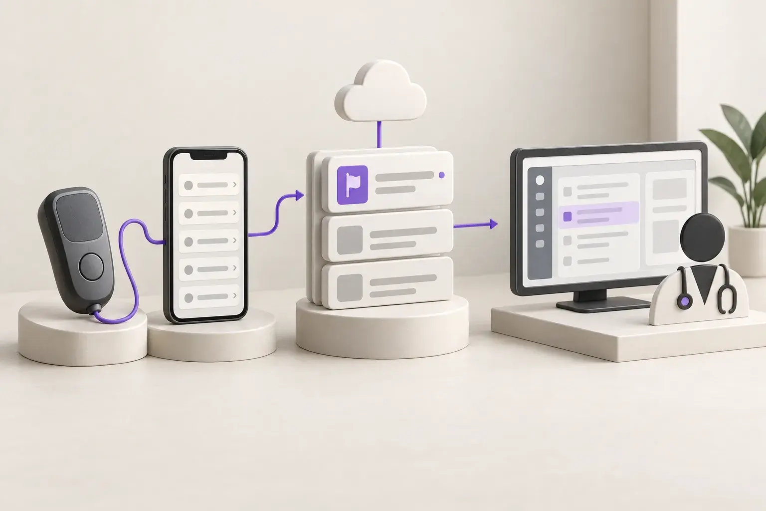 Conceptual illustration connecting a measurement device, patient records and clinician review
